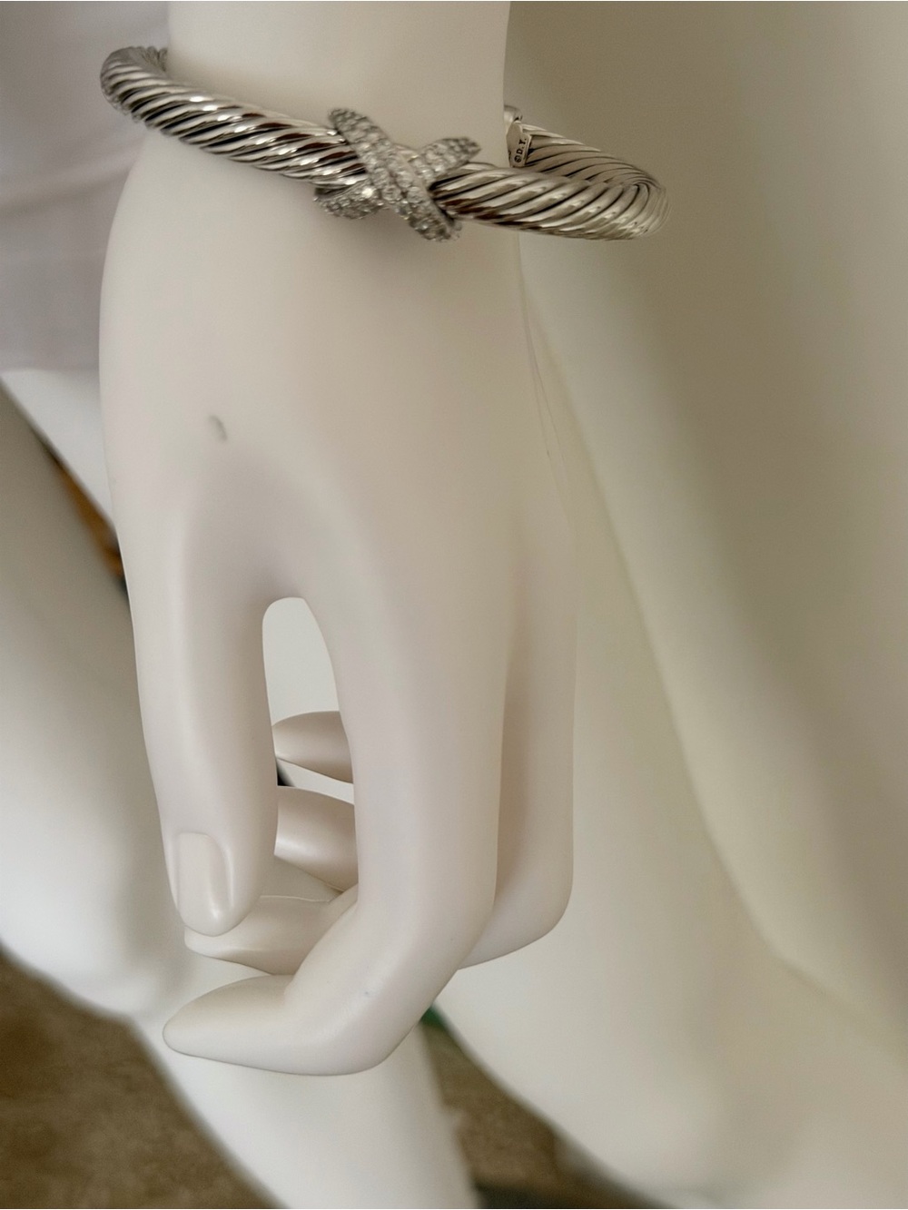 David Yurman Silver Cable X Bracelet with Pavé Diamonds marked DY 925 - Picture 2 of 11